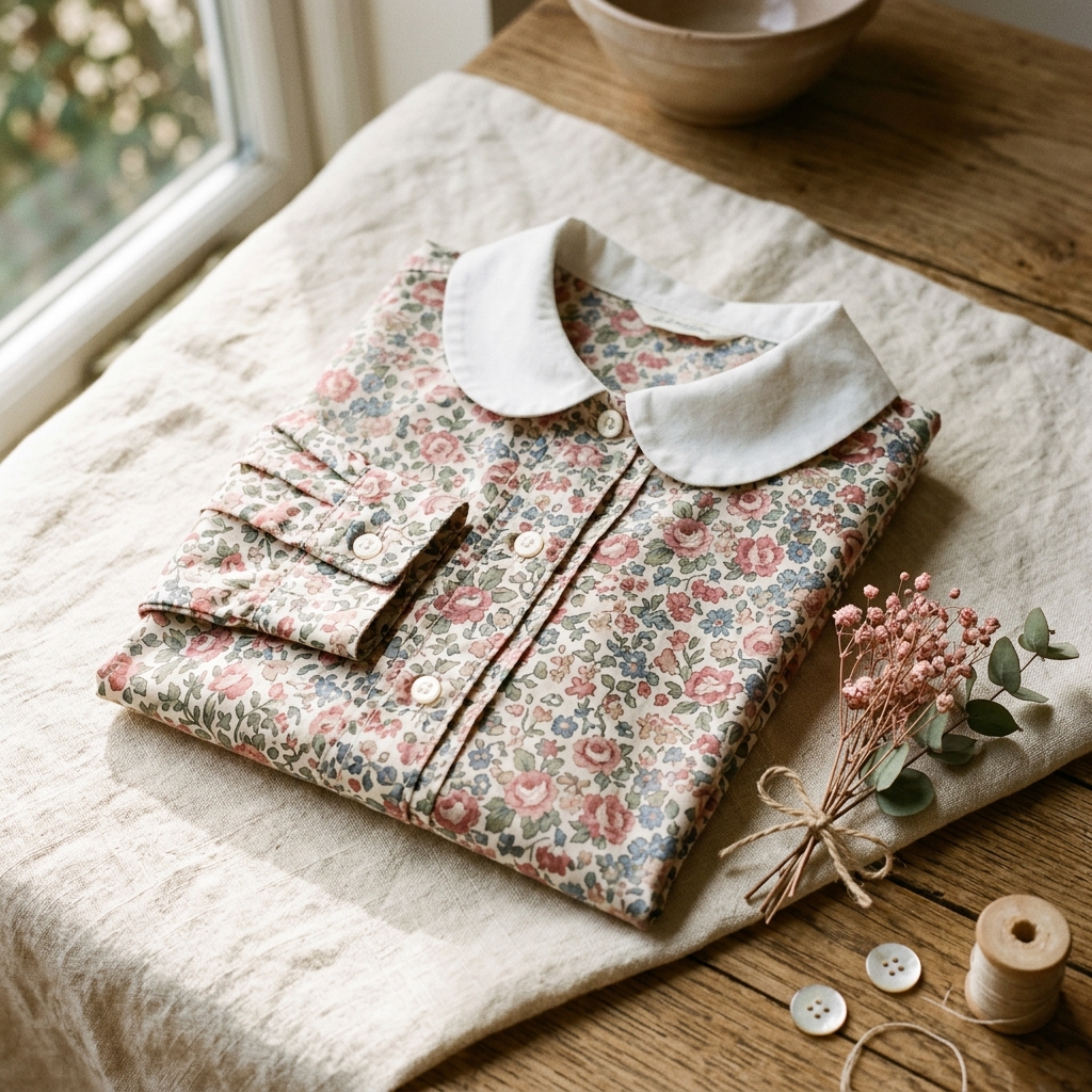Chemise vintage liberty fleurs rose col coton
