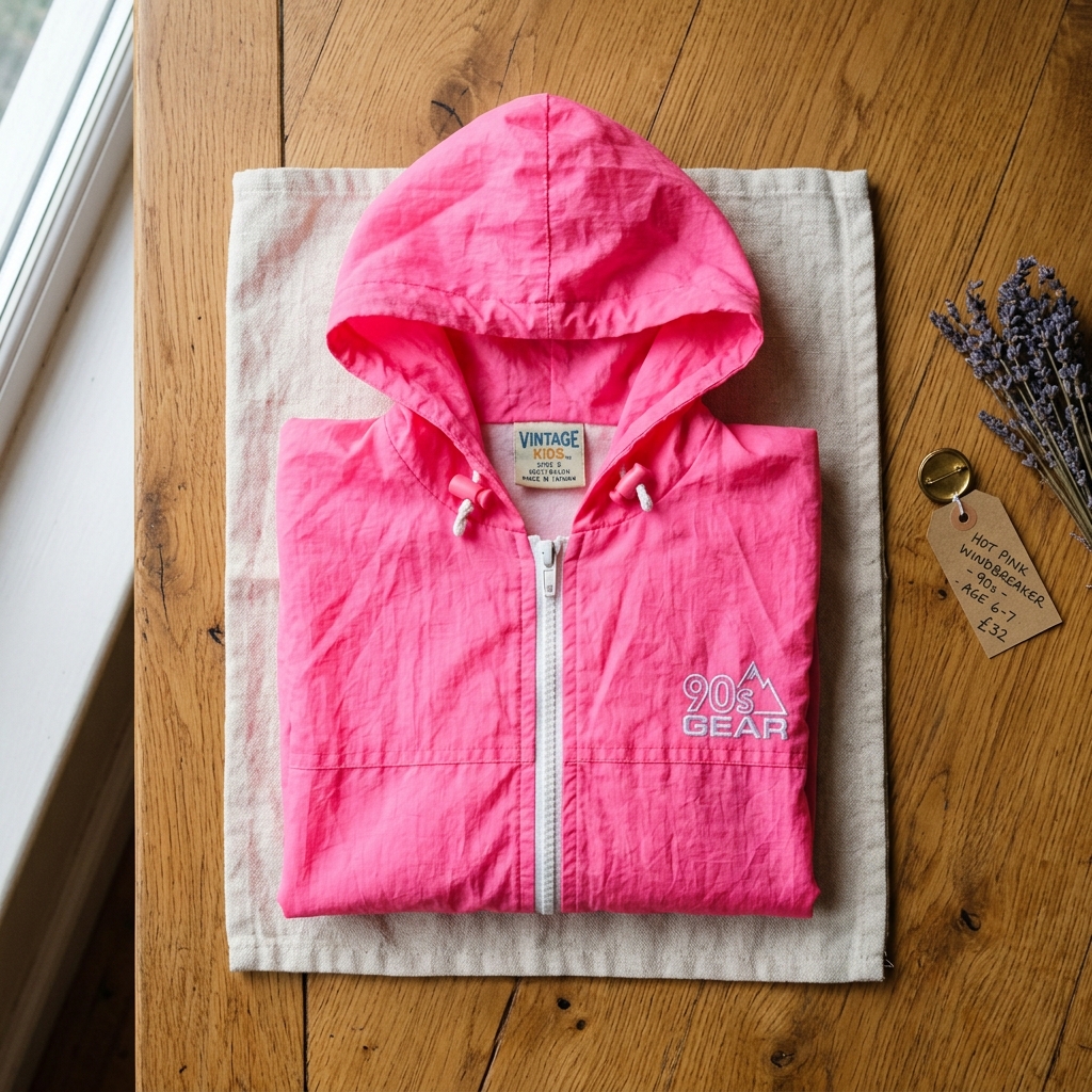 Coupe-vent vintage 90s rose fluo capuche