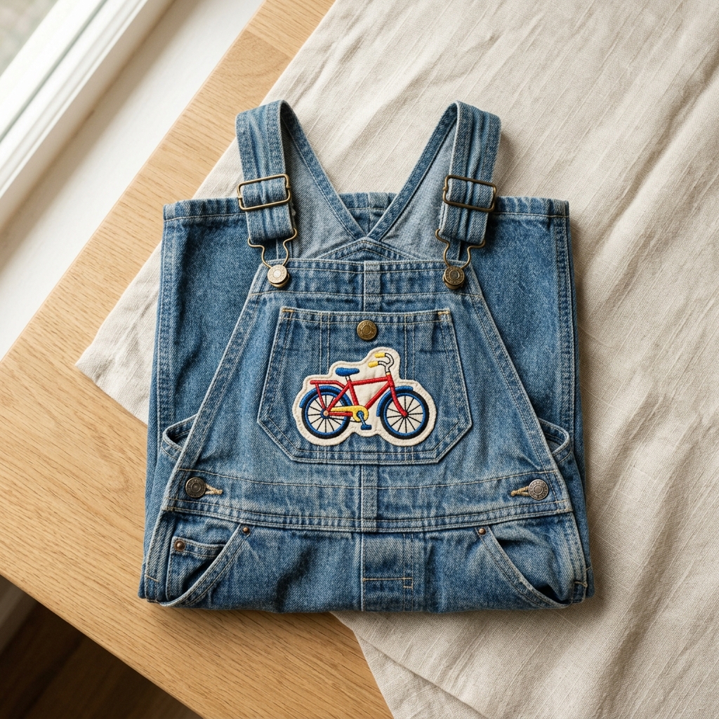 Salopette Bicyclette vintage 90s denim brodée
